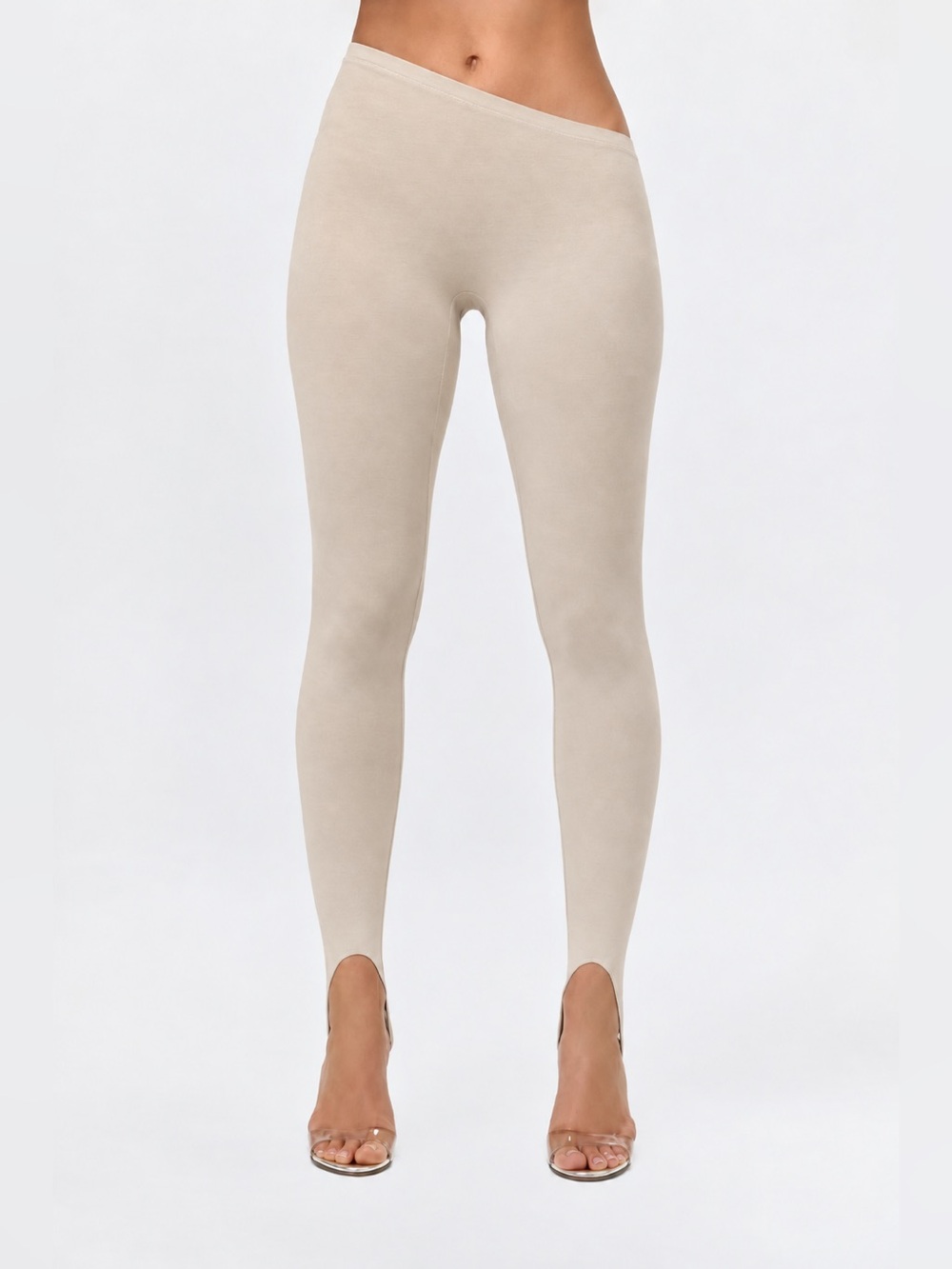 Naked Wardrobe Smooth Stirrup Asymmetric Leggings Beige